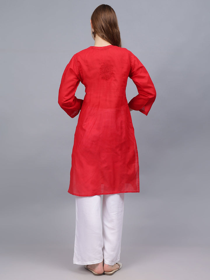 Red-Cotton-Embroidered-Chikankari-Kurta