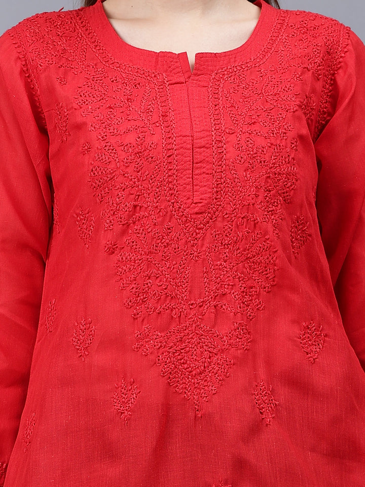 Red-Cotton-Embroidered-Chikankari-Tunic