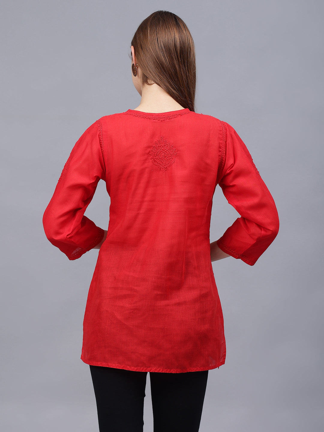 Red-Cotton-Embroidered-Chikankari-Tunic