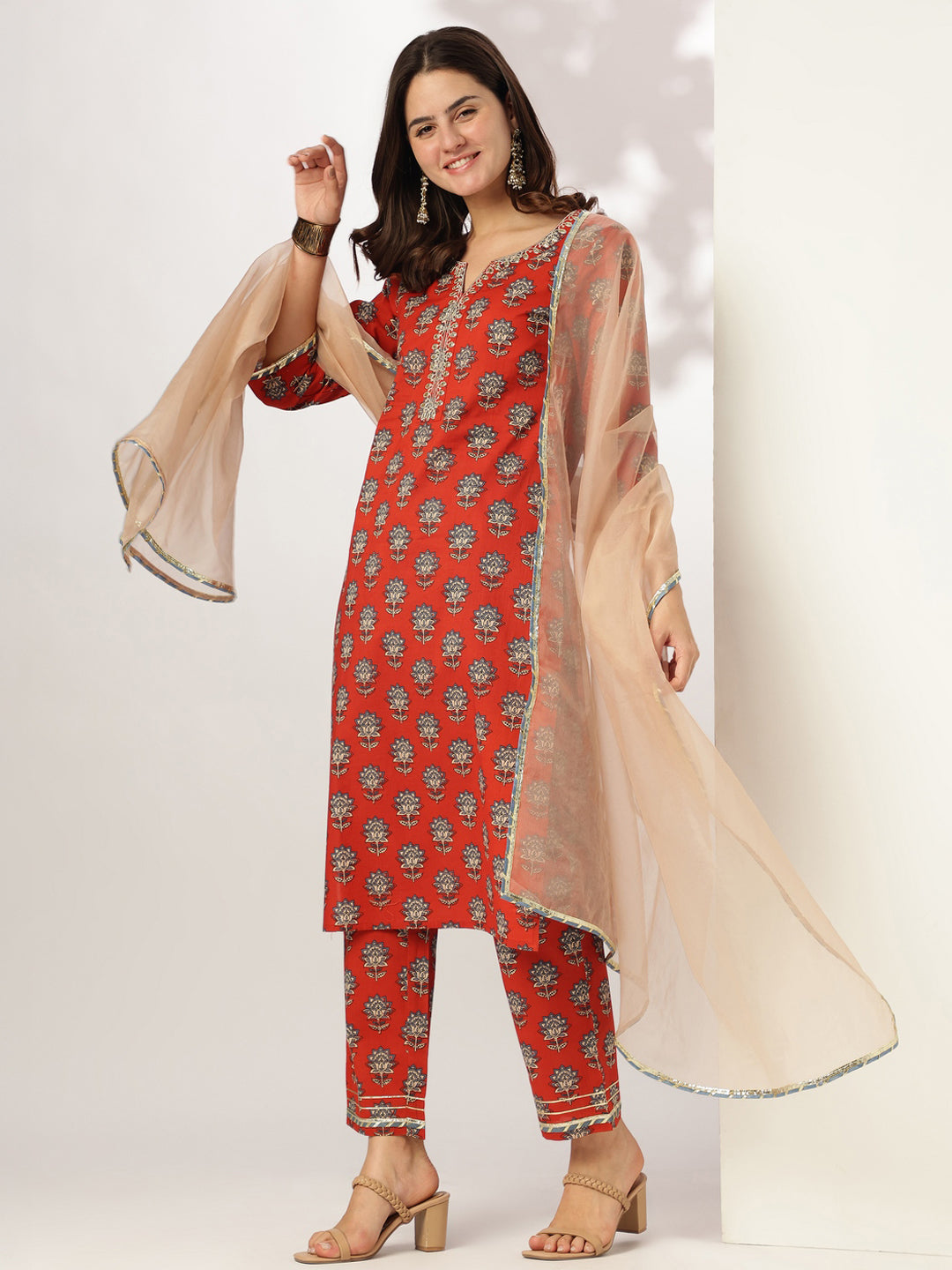 Red-Cotton-Straight-Floral-Printed-3-Piece-Kurta-Set