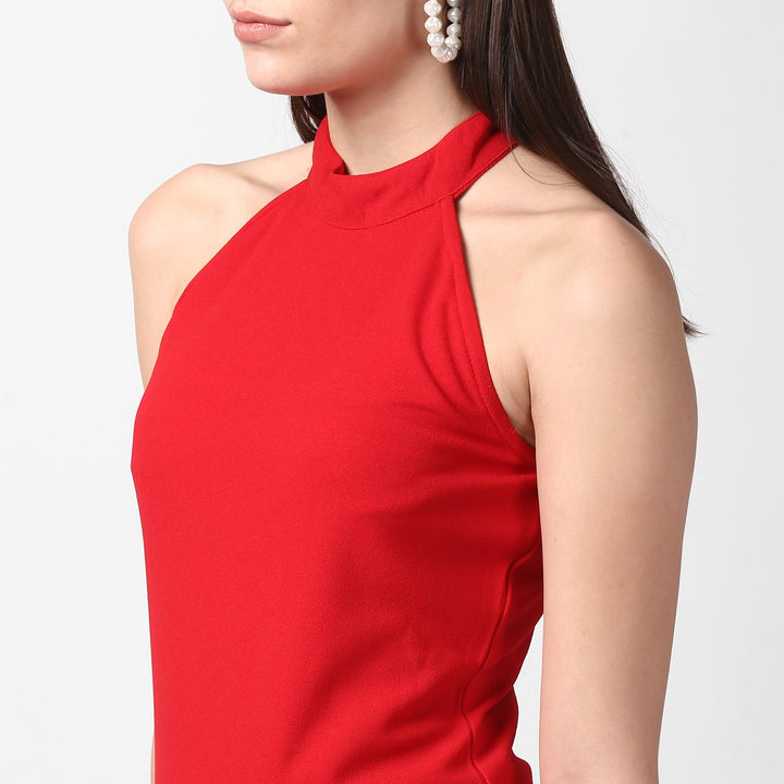 Red-Polyester-Asymmetrical-Lace-Dress