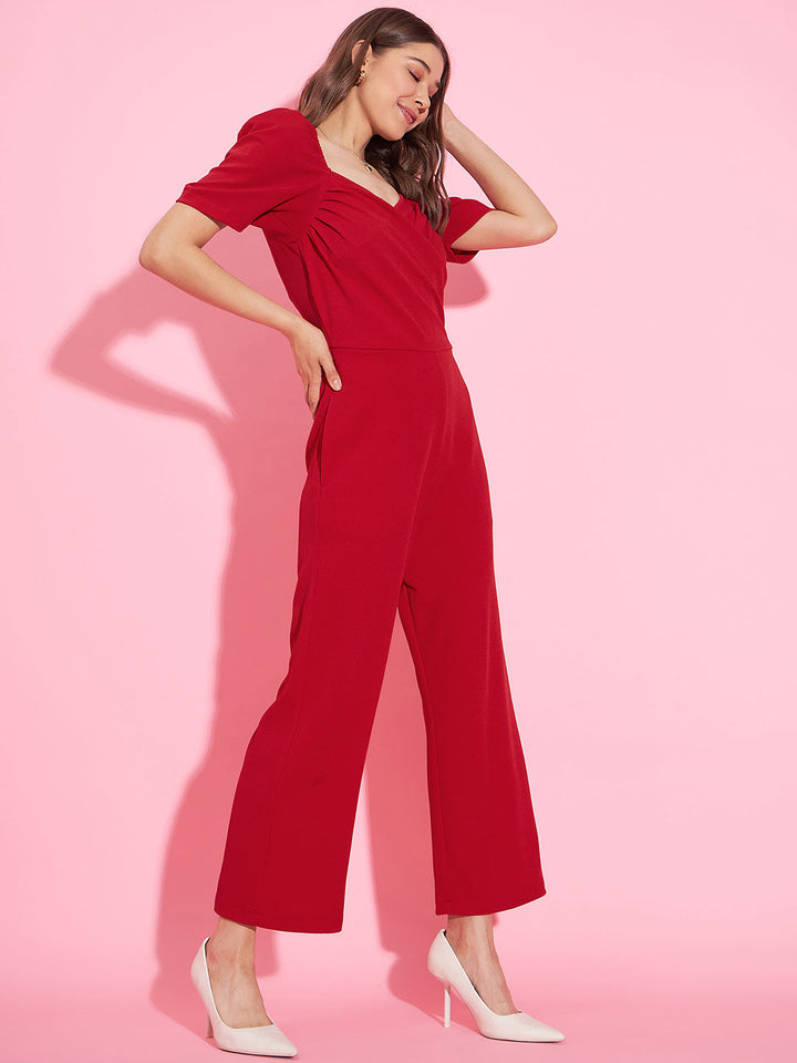Red-Polyester-Lycra-Front-Pleat-Lycra-Jumpsuit