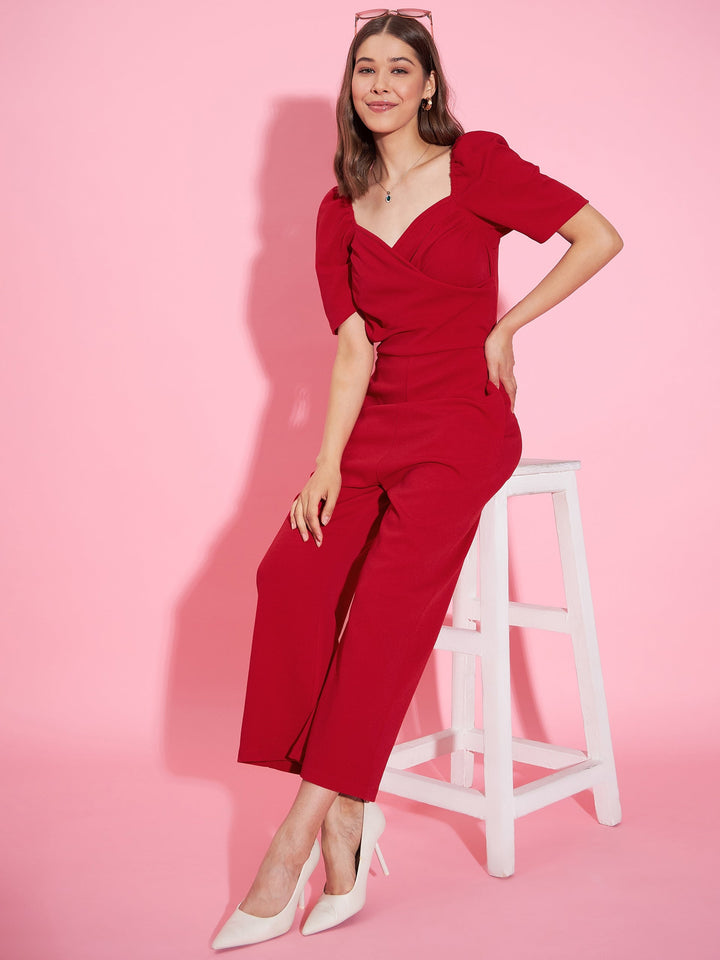 Red-Polyester-Lycra-Front-Pleat-Lycra-Jumpsuit