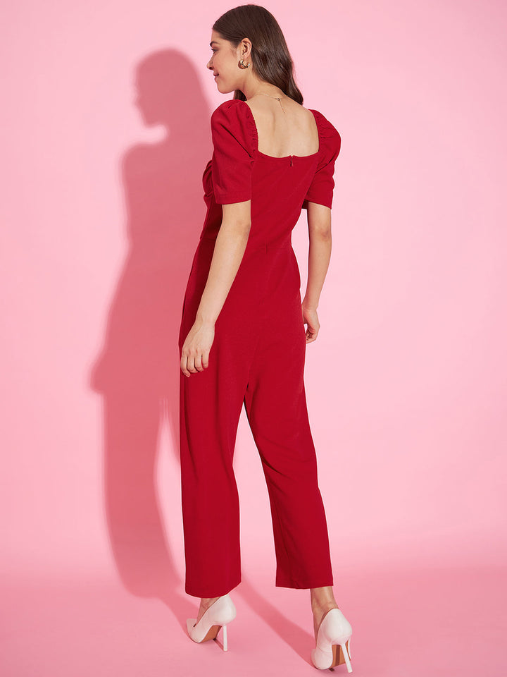 Red-Polyester-Lycra-Front-Pleat-Lycra-Jumpsuit