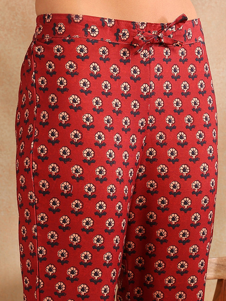 ZERESOUQ-Red-Rayon-Blend-Floral-Printed-A-Line-3-Piece-Kurta-Set