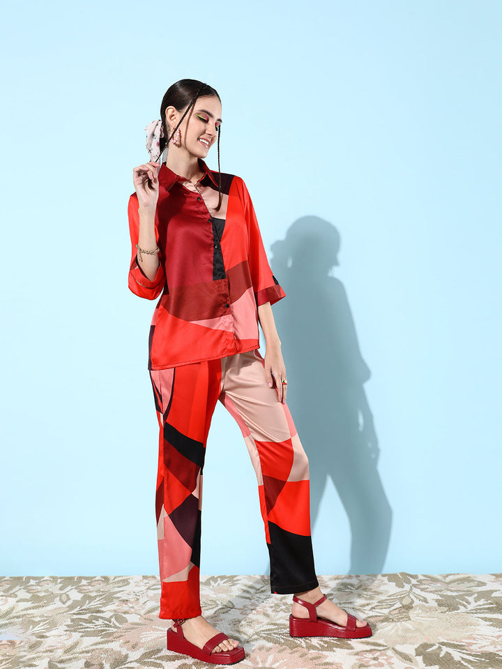 Red-Satin-Shirt-And-Trousers-Co-Ord-Set