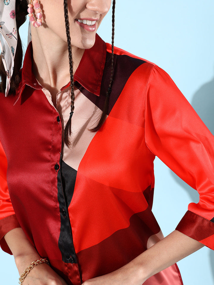 Red-Satin-Shirt-And-Trousers-Co-Ord-Set