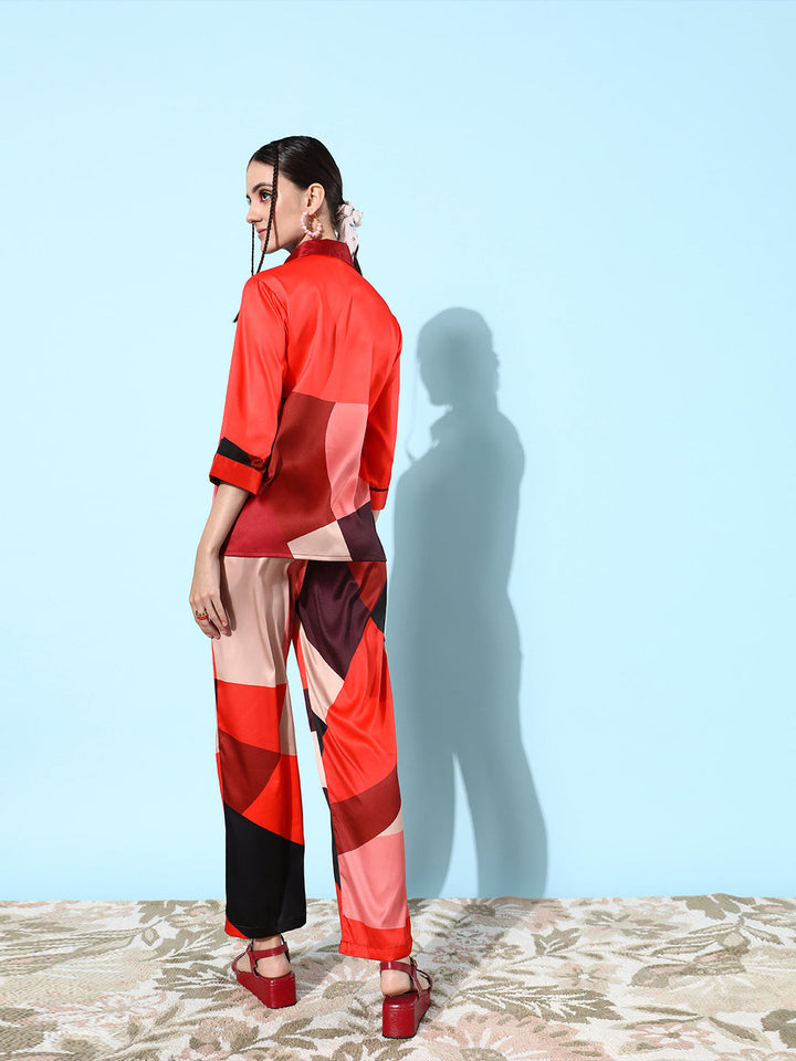 Red-Satin-Shirt-And-Trousers-Co-Ord-Set