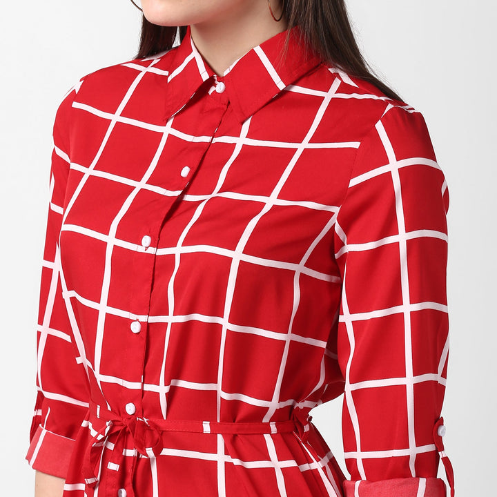 Red-&-White-Polyester-Check-Shirt-Dress-with-Belt