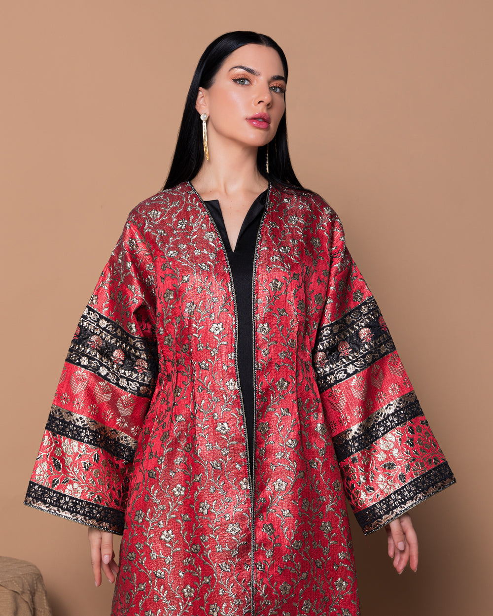 Red Turkish brocade Abaya-2