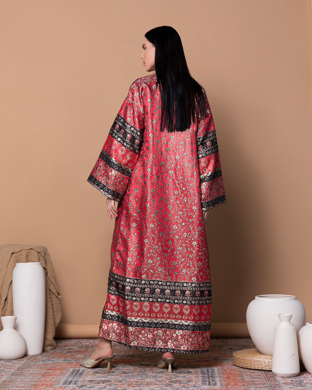 Red Turkish brocade Abaya-3