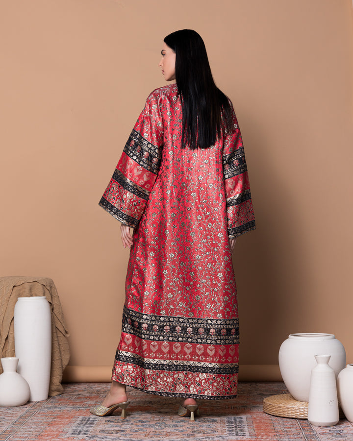 Red Turkish brocade Abaya-3