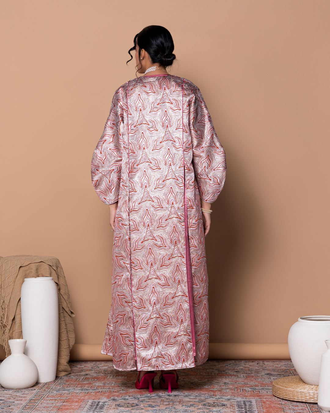 Pink Turkish brocade Abaya