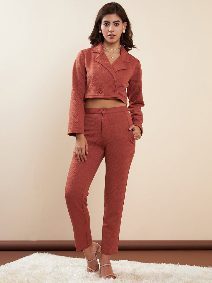 Rust-Polyester-Jacquard-Crop-Blazer-Co-Ord-Set