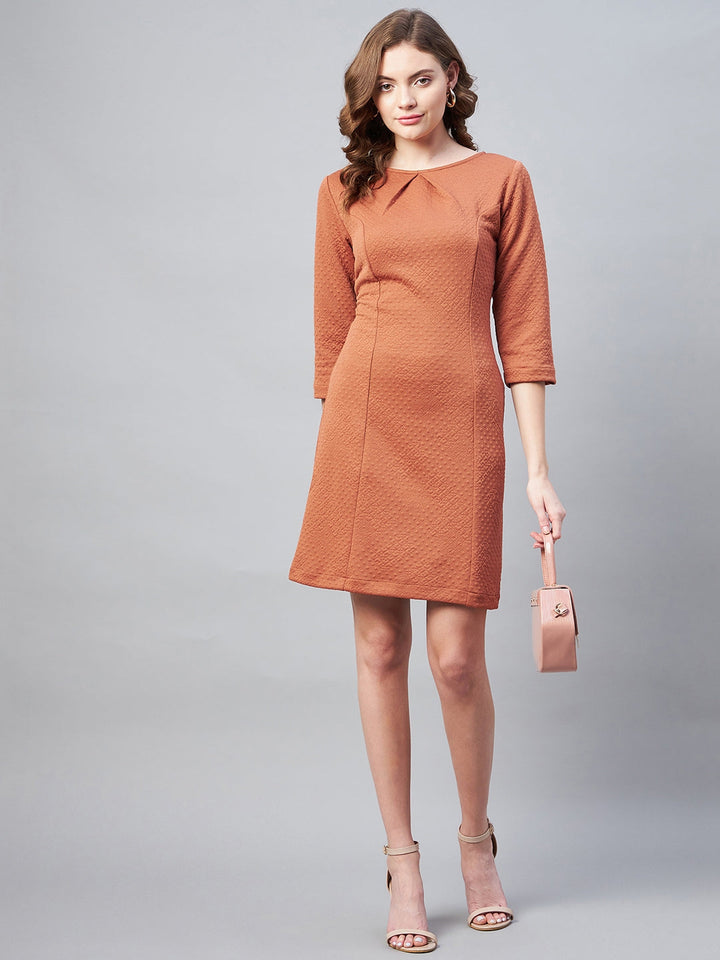 Rust-Polyester-Jacquard-Self-Design-Dress