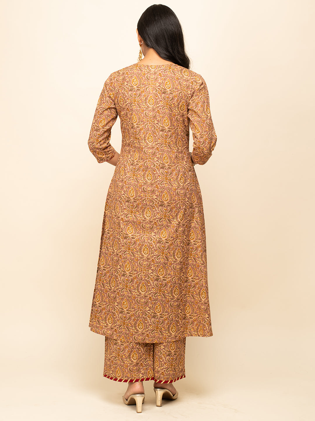 Brown-Cotton-A-line-3-Piece-Kurta-Set