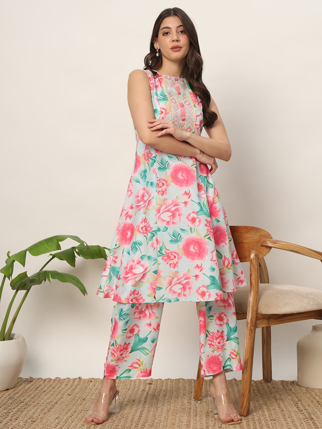 Blush-Pink-Cotton-Blend-A-Line-Kurta-Set