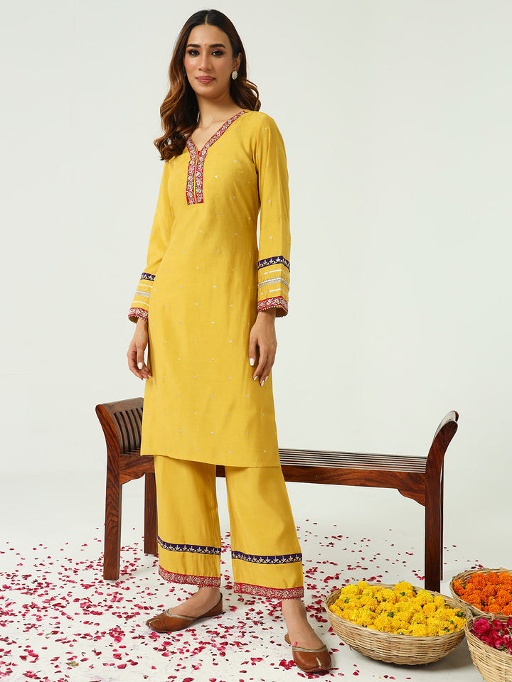 Yellow-Chanderi-Straight-2-Piece-Kurta-Set-Set