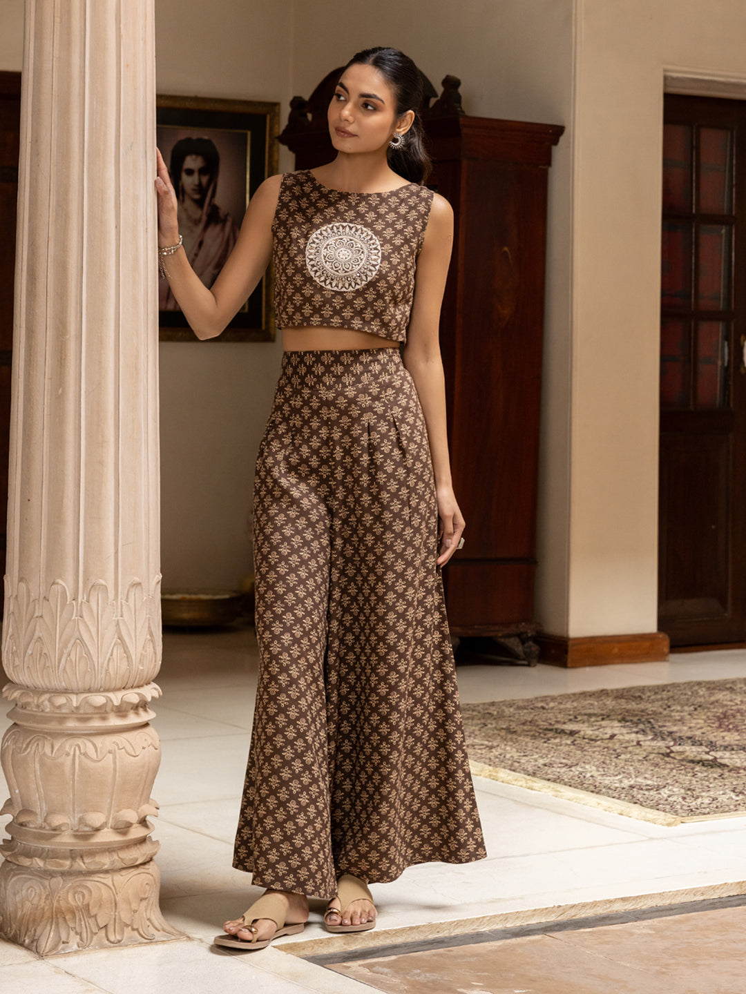 Brown-Cotton-Mandala-Print-Co-Ord-Set