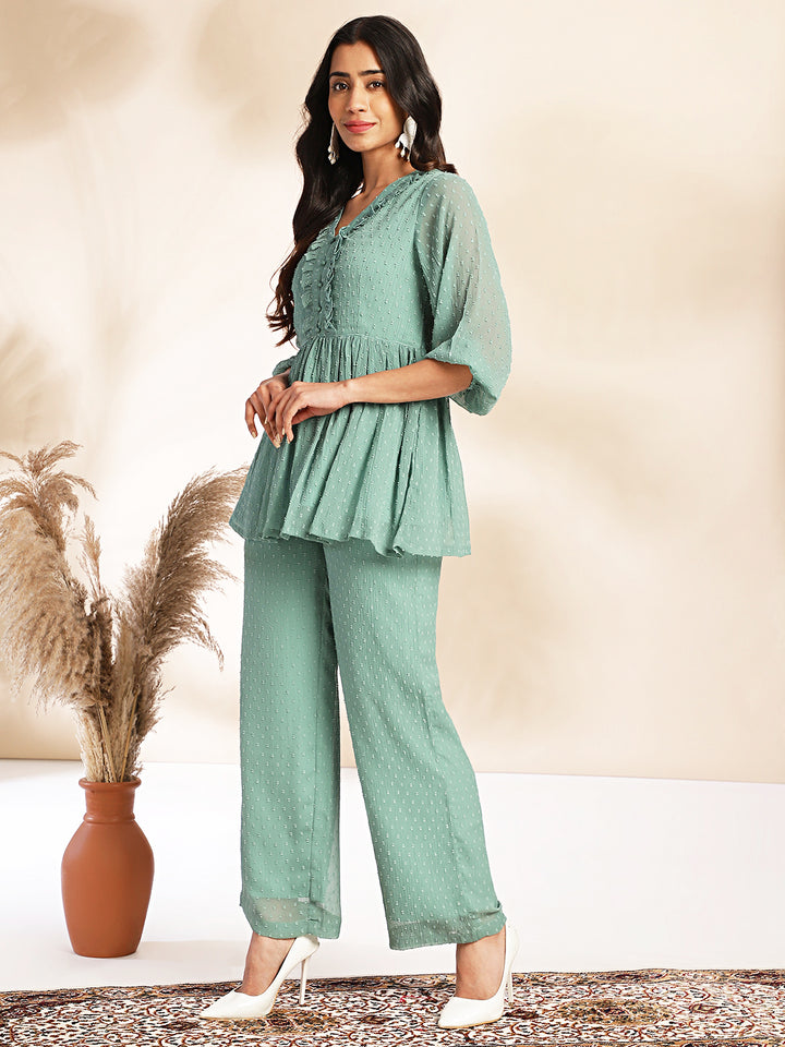 ZERESOUQ-Sage-Dobby-Chiffon-Woven-Design-Co-Ord-Set
