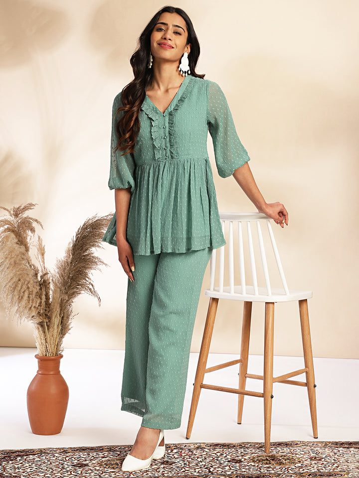 ZERESOUQ-Sage-Dobby-Chiffon-Woven-Design-Co-Ord-Set