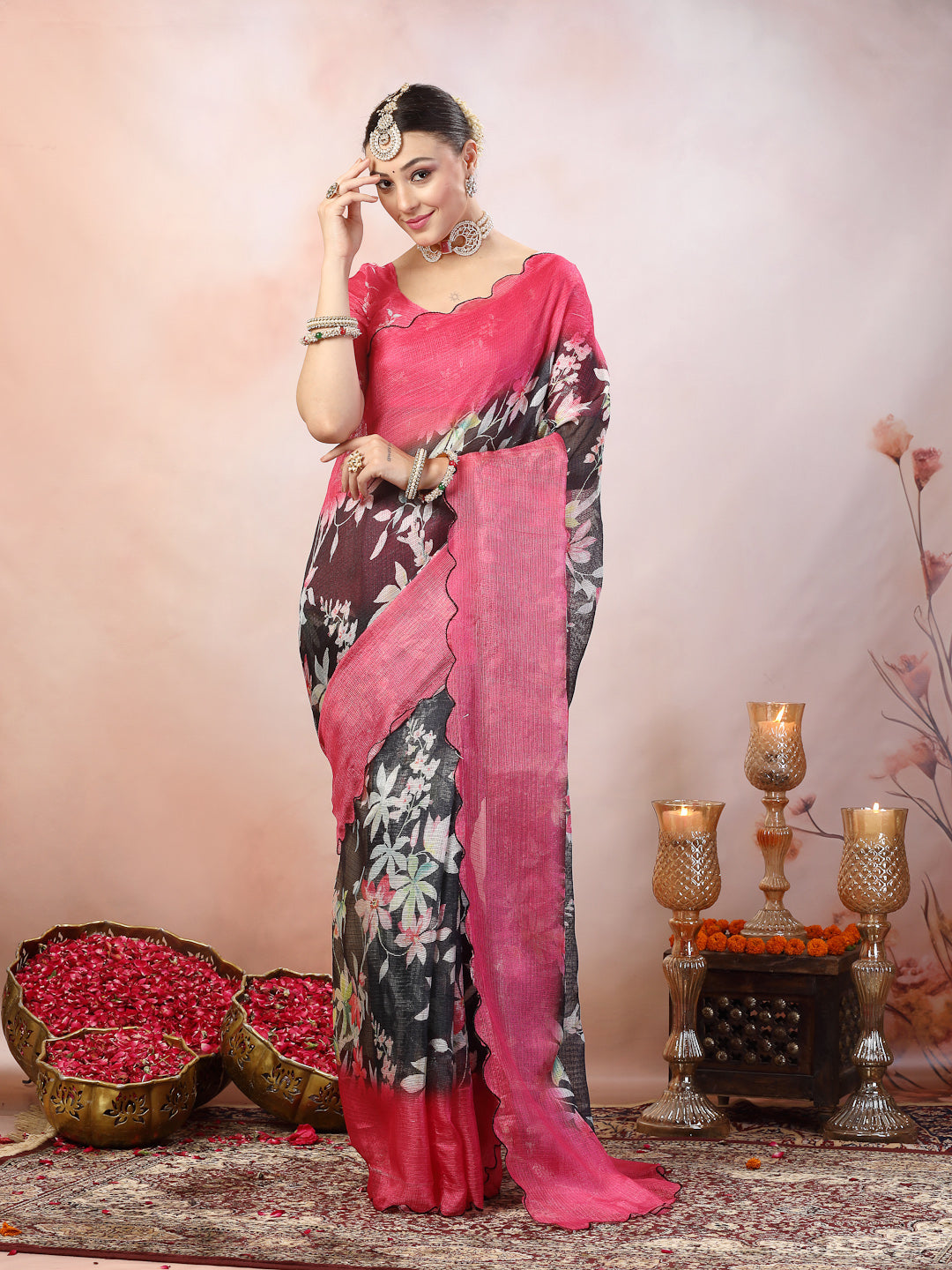 Blue-Supernet-Floral-Digital-Print-Saree