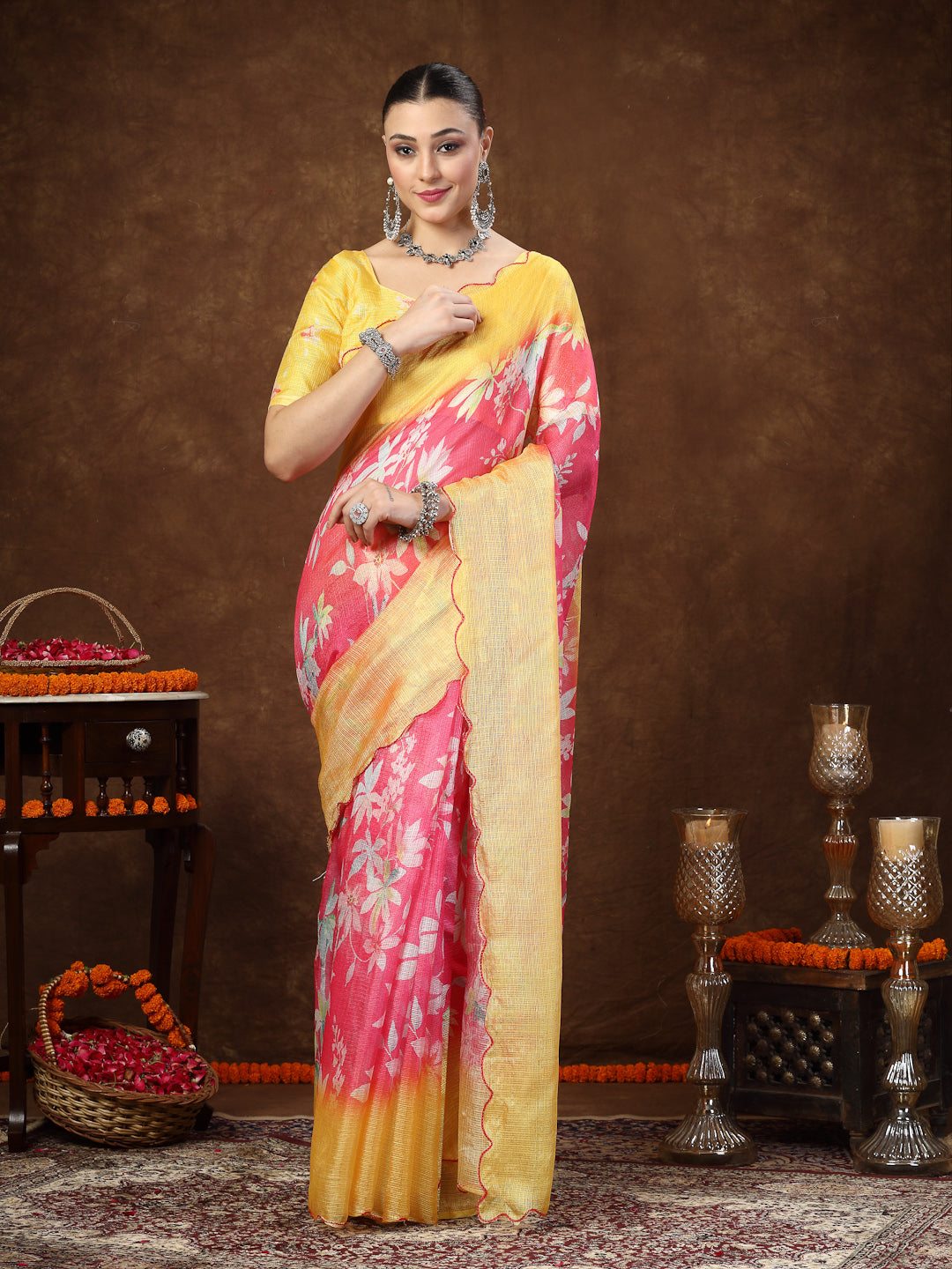 Pink-Supernet-Floral-Digital-Print-Saree