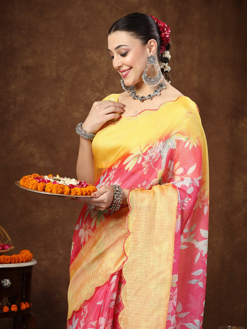 Pink-Supernet-Floral-Digital-Print-Saree