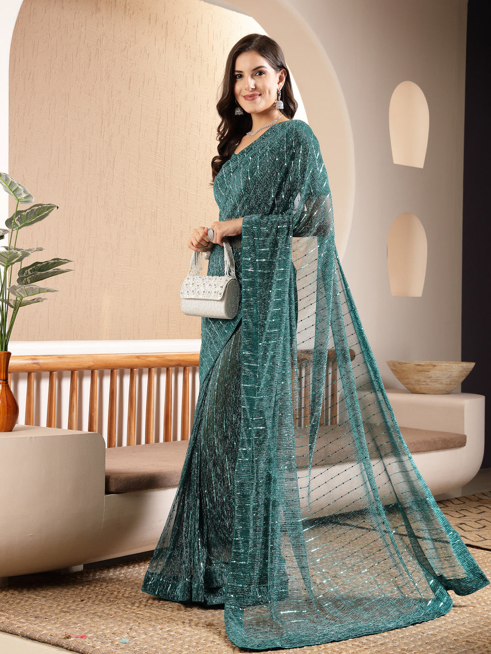 Rama-Green-Lycra-Party-Wear-Fancy-Shimmer-Saree