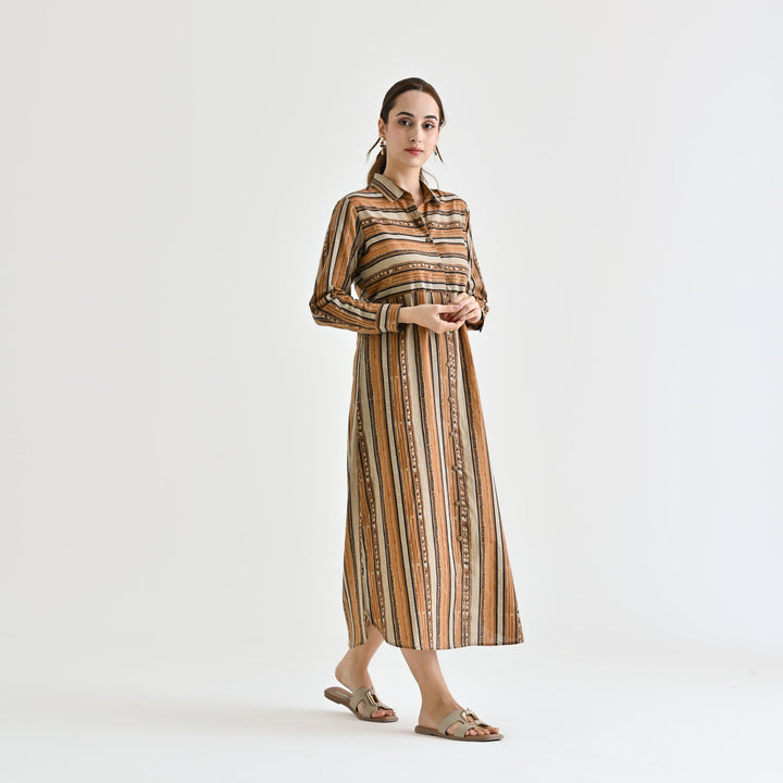 Brown Cotton Sanganeri Printed Kurta Dress