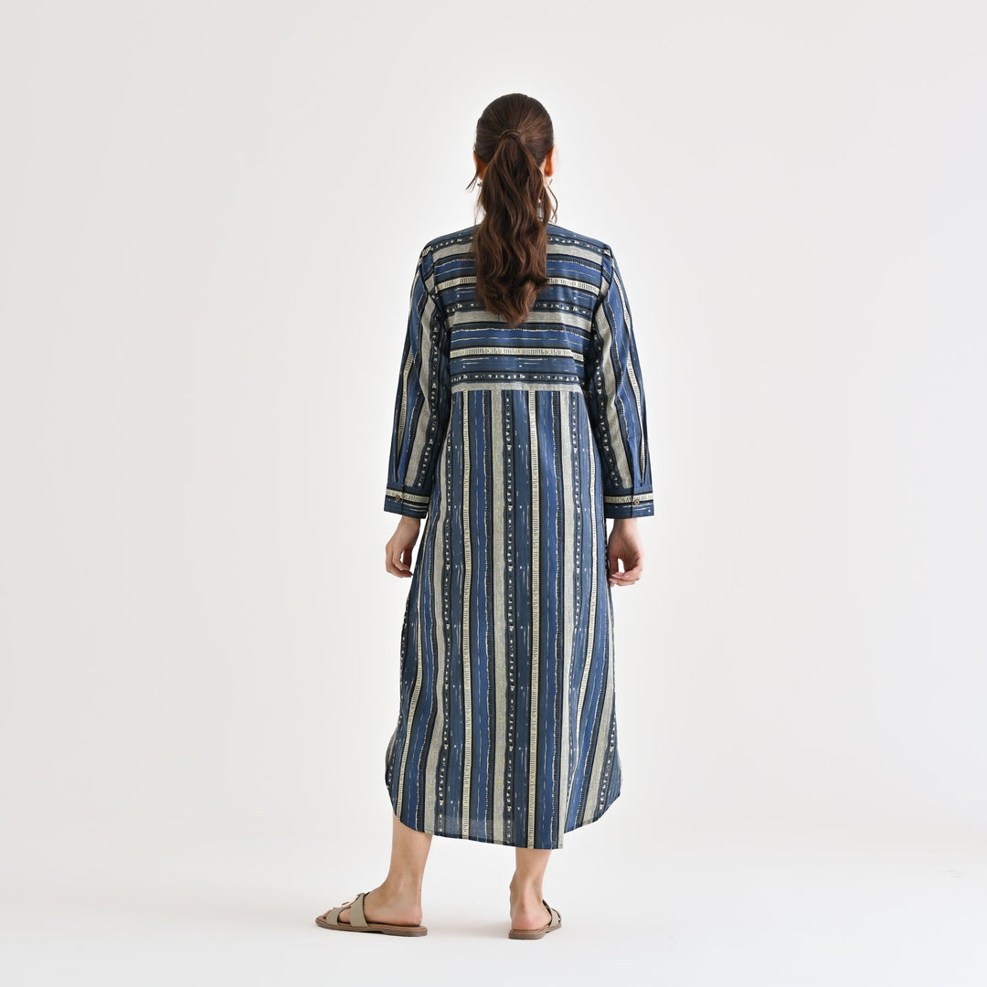 Indigo Cotton Sanganeri Printed Kurta Dress