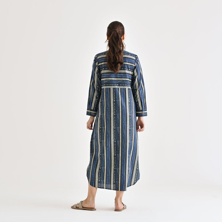 Indigo Cotton Sanganeri Printed Kurta Dress