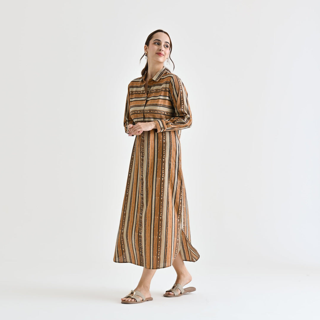 Brown Cotton Sanganeri Printed Kurta Dress