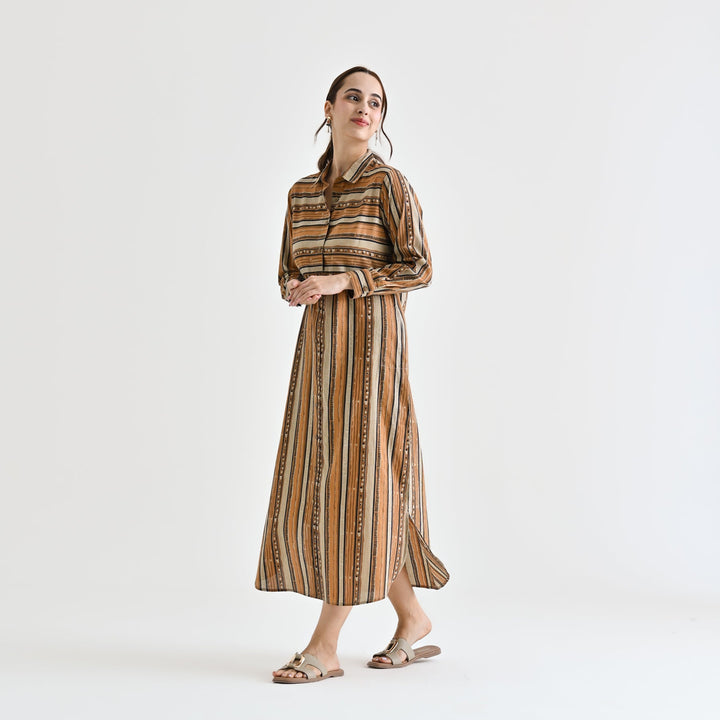 Brown Cotton Sanganeri Printed Kurta Dress