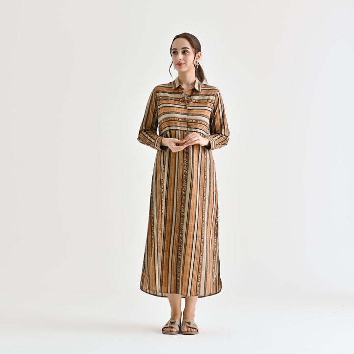 Brown Cotton Sanganeri Printed Kurta Dress