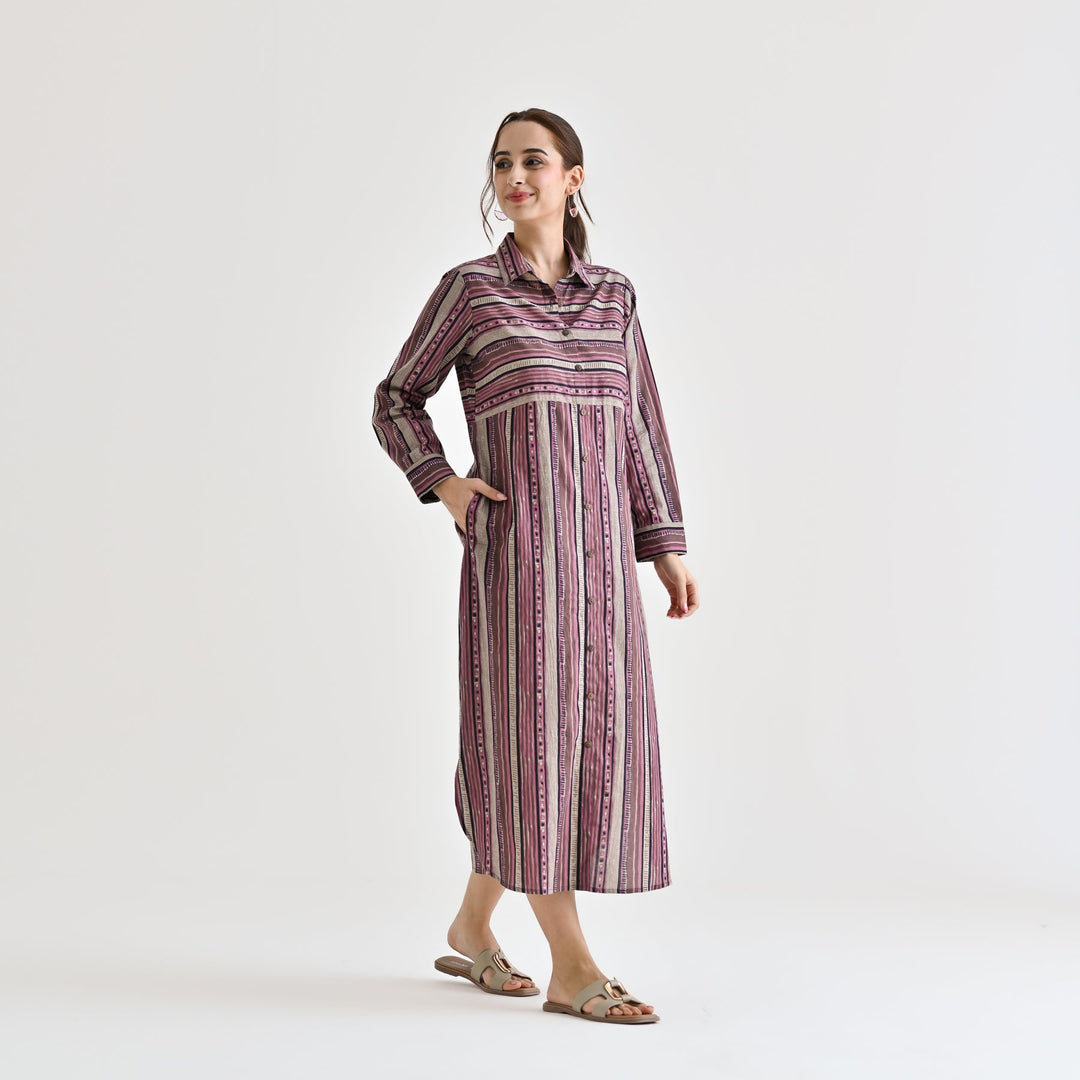Mauve Cotton Sanganeri Printed Kurta Dress