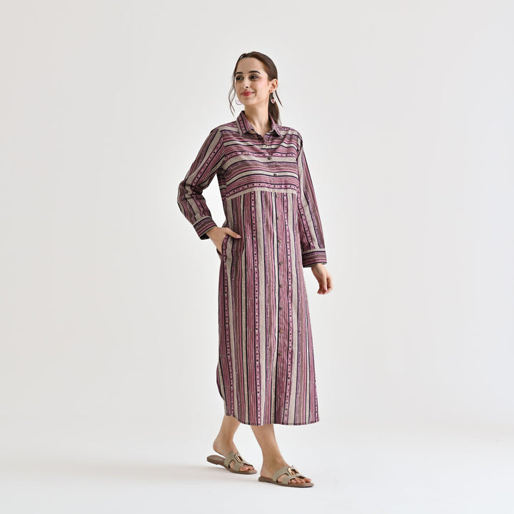 Mauve Cotton Sanganeri Printed Kurta Dress