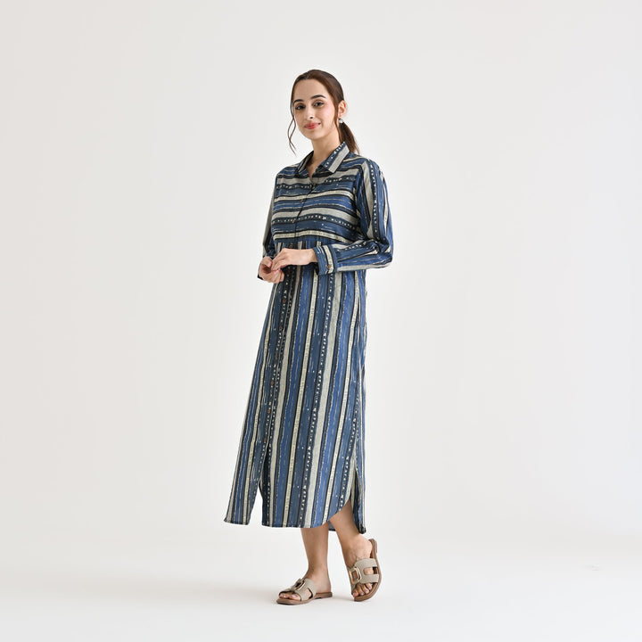 Indigo Cotton Sanganeri Printed Kurta Dress