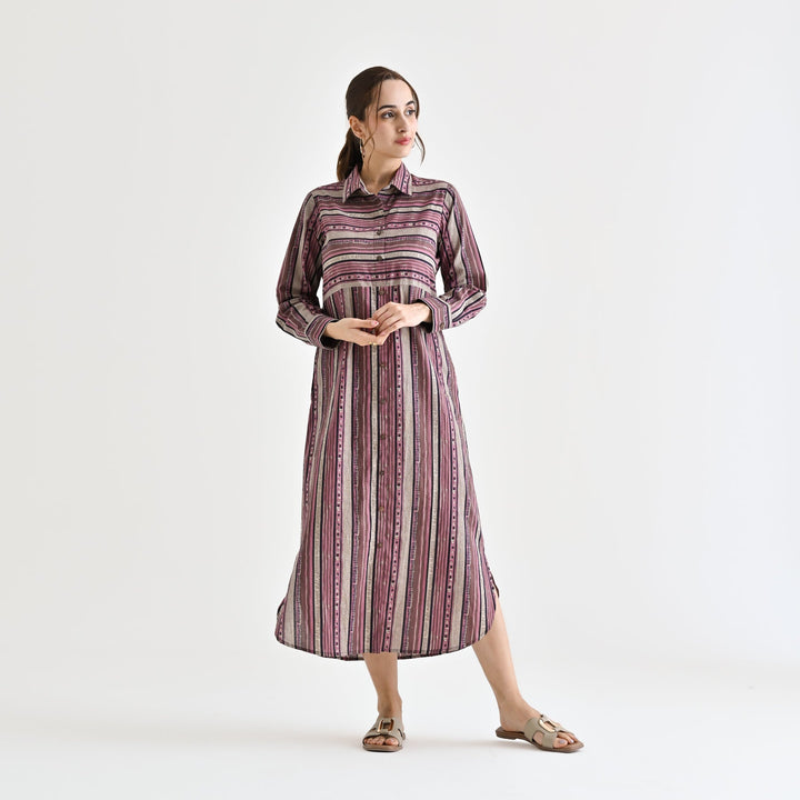 Mauve Cotton Sanganeri Printed Kurta Dress