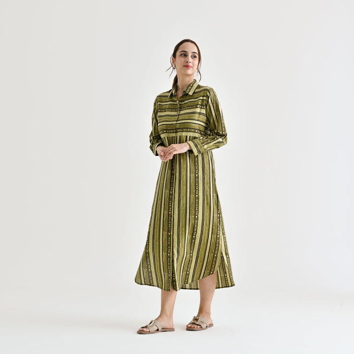Olive Cotton Sanganeri Printed Kurta Dress