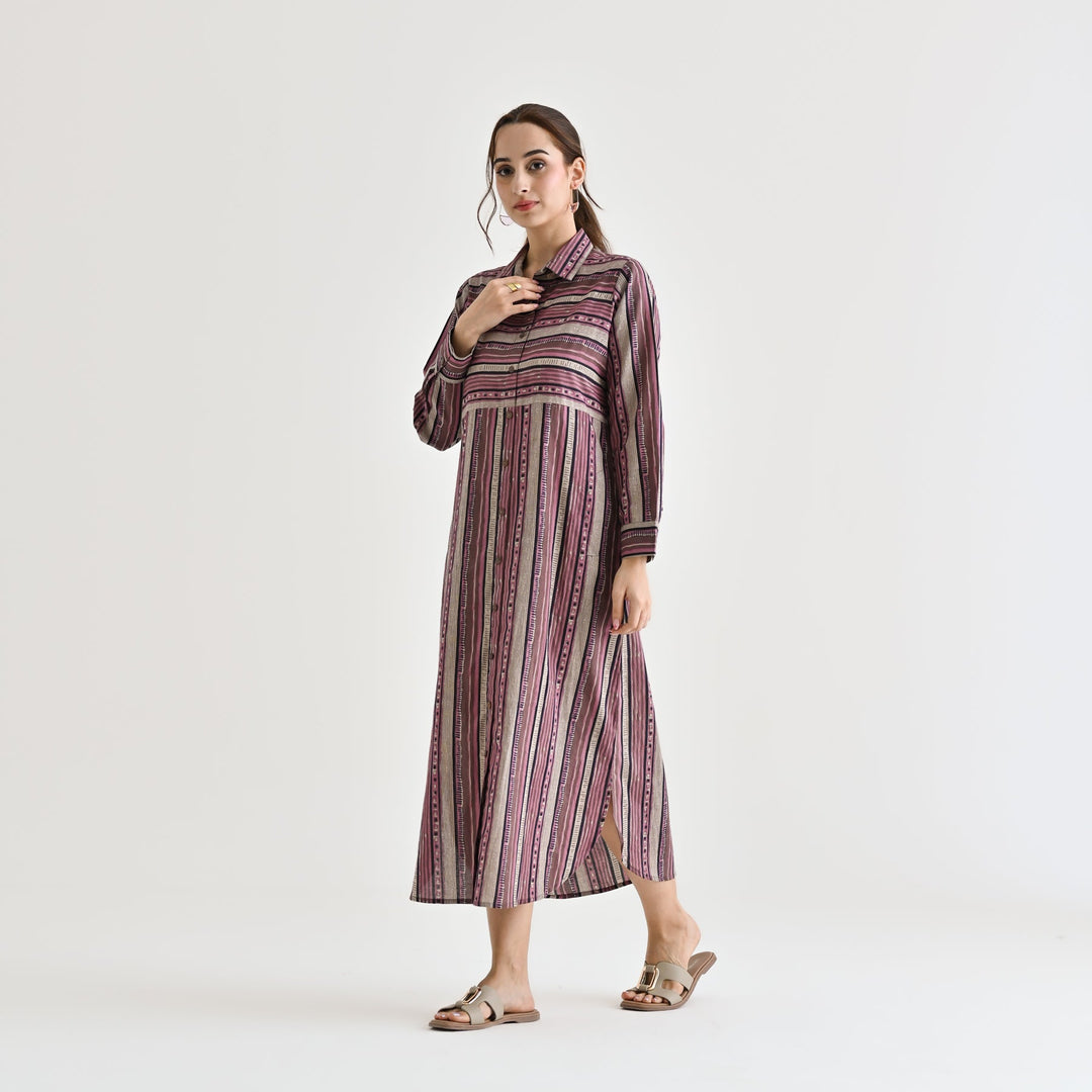 Mauve Cotton Sanganeri Printed Kurta Dress