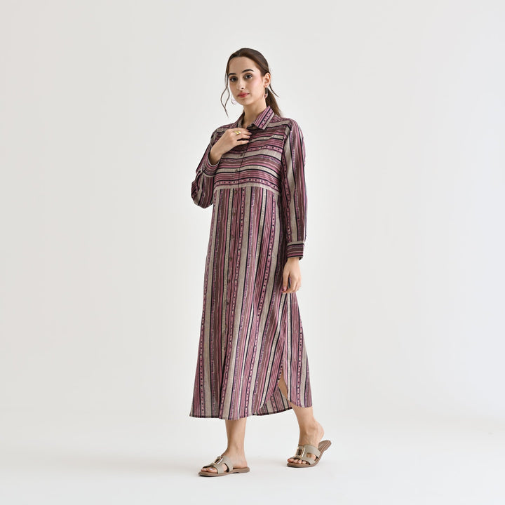 Mauve Cotton Sanganeri Printed Kurta Dress