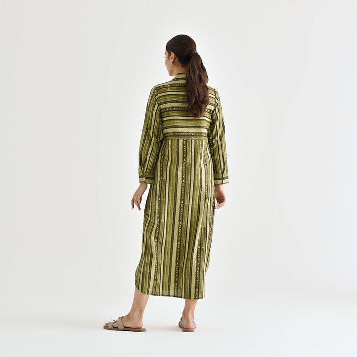 Olive Cotton Sanganeri Printed Kurta Dress