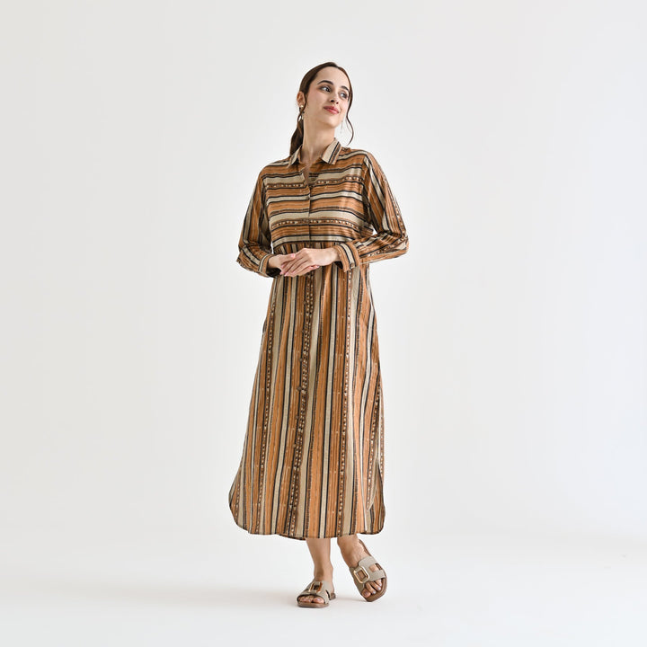 Brown Cotton Sanganeri Printed Kurta Dress
