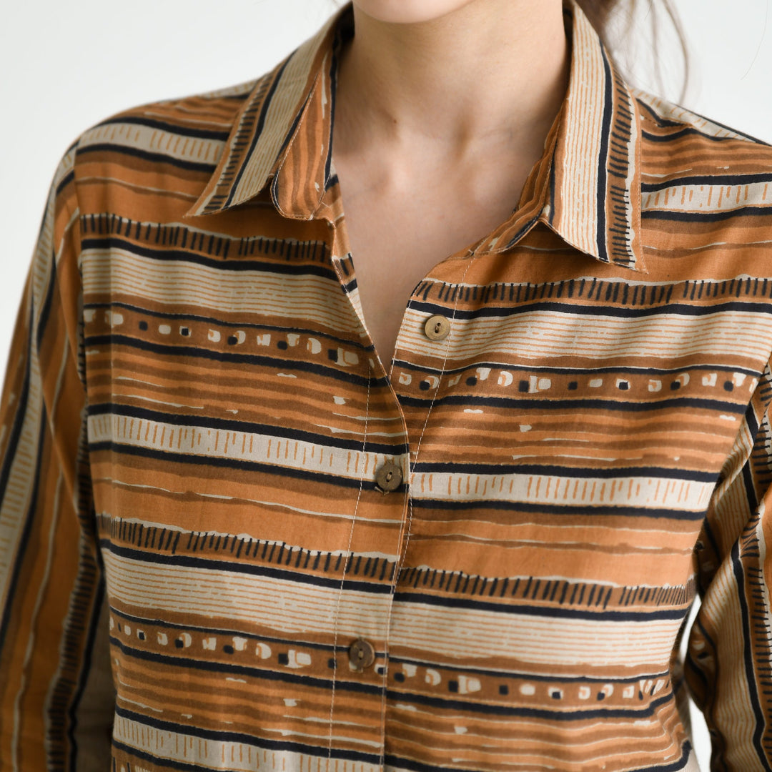 Brown Cotton Sanganeri Printed Kurta Dress