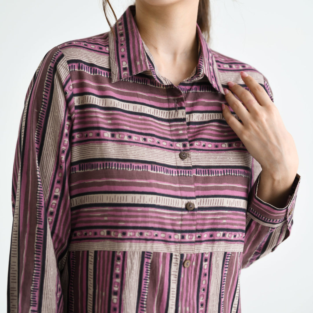 Mauve Cotton Sanganeri Printed Kurta Dress