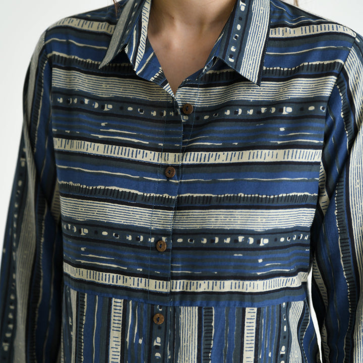 Indigo Cotton Sanganeri Printed Kurta Dress