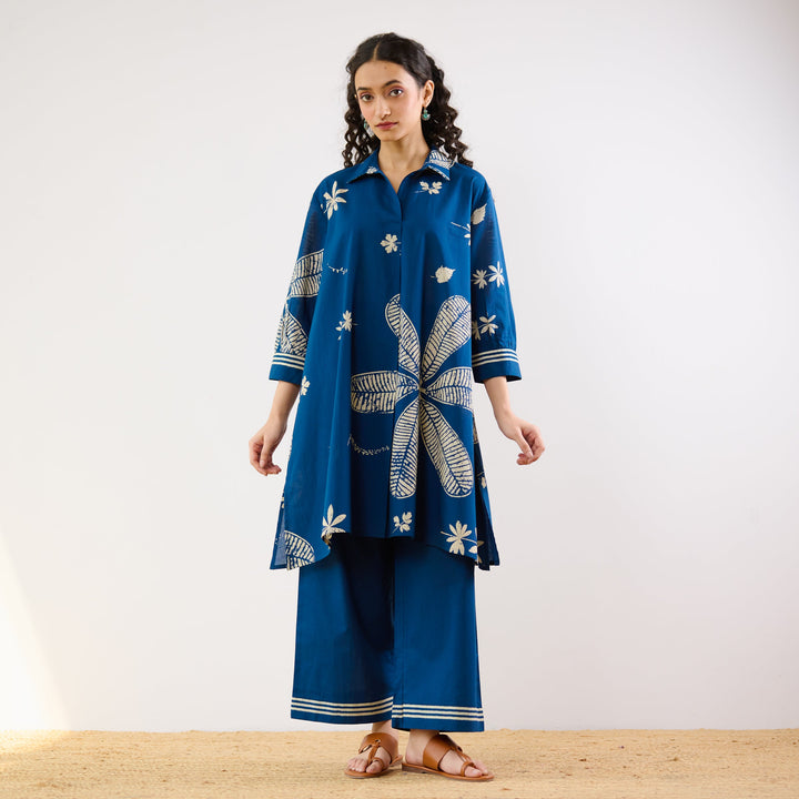 Indigo-Blue-Cotton-Plumeria-Co-Ord-Set