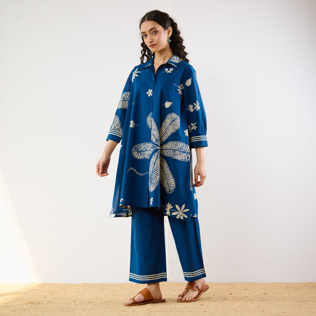 Indigo-Blue-Cotton-Plumeria-Co-Ord-Set