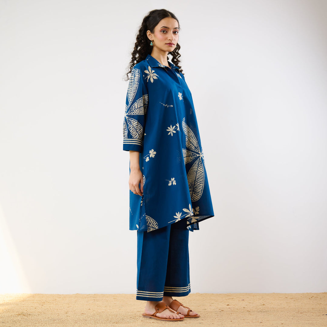 Indigo-Blue-Cotton-Plumeria-Co-Ord-Set